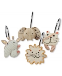 When it's time to get a little wild, Creative Bath's Animal Crackers shower curtain hooks answer the call with a wonderfully whimsical menagerie. From kids' bathrooms to guest bathrooms, a fiercely fabulous cast of characters are ready to take any space on a stylishly silly safari. When it's time to get a little wild, Creative Bath's Animal Crackers shower curtain hooks answer the call with a wonderfully whimsical menagerie. From kids' bathrooms to guest bathrooms, a fiercely fabulous cast of characters are ready to take any space on a stylishly silly safari.