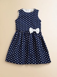 Connecting the dots will lead you to this standout frock with dainty bow detail, creating a soirée perfect ensemble.JewelneckSleevelessBack zipperFull skirtCottonDry cleanMade in the USA Connecting the dots will lead you to this standout frock with dainty bow detail, creating a soirée perfect ensemble.JewelneckSleevelessBack zipperFull skirtCottonDry cleanMade in the USA