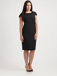 An Italian design featuring beloved pinstripes. You will adore the attention the figure-flattering silhouette will surely garner.Grosgrain necklineCap sleevesFlap pocketsBack zipperPrincess seamsBack ventFully linedAbout 26 from natural waist60% viscose/40% virgin woolDry cleanMade in Italy An Italian design featuring beloved pinstripes. You will adore the attention the figure-flattering silhouette will surely garner.Grosgrain necklineCap sleevesFlap pocketsBack zipperPrincess seamsBack ventFully linedAbout 26 from natural waist60% viscose/40% virgin woolDry cleanMade in Italy