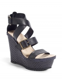 THE LOOKStrappy leather upper with side buckleAdjustable ankle strapSuede footbedWoven chevron-pattern heel, 4½ (115mm)Woven chevron-pattern platform, 1½ (40mm)Compares to a 3 heel (75mm)THE MATERIALLeather upperLeather liningLug soleORIGINMade in Spain THE LOOKStrappy leather upper with side buckleAdjustable ankle strapSuede footbedWoven chevron-pattern heel, 4½ (115mm)Woven chevron-pattern platform, 1½ (40mm)Compares to a 3 heel (75mm)THE MATERIALLeather upperLeather liningLug soleORIGINMade in Spain
