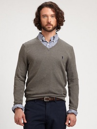 Essential for layering, this lightweight v-neck sweater in soft cotton/cashmere is also perfect to wear alone.Long sleevesLogo detail on chestAbout 27 from shoulder to hemCotton/cashmereHand washImported Essential for layering, this lightweight v-neck sweater in soft cotton/cashmere is also perfect to wear alone.Long sleevesLogo detail on chestAbout 27 from shoulder to hemCotton/cashmereHand washImported
