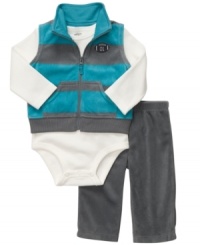 Game day! Keep him cozy through every quarter in this sporty 3-piece bodysuit, fleece vest and fleece pant set from Carter's. Game day! Keep him cozy through every quarter in this sporty 3-piece bodysuit, fleece vest and fleece pant set from Carter's.