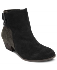 Give your look a kick with Vince Camuto's Madelline booties. Double ankle straps, smooth suede and a low heel add laid-back attitude. Give your look a kick with Vince Camuto's Madelline booties. Double ankle straps, smooth suede and a low heel add laid-back attitude.