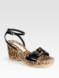 A leopard-print cork wedge adds feline-inspired style to this faux patent design. Cork wedge, 3 (75mm)Cork platform, 1 (25mm)Compares to a 2 heel (50mm)Faux patent leather upperAdjustable strapsFaux leather liningRubber solePadded insoleMade in Spain A leopard-print cork wedge adds feline-inspired style to this faux patent design. Cork wedge, 3 (75mm)Cork platform, 1 (25mm)Compares to a 2 heel (50mm)Faux patent leather upperAdjustable strapsFaux leather liningRubber solePadded insoleMade in Spain