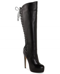 Truth or Dare's Melroy platform boots are the epitome of sexiness. Made of spanish calf leather, this sultry style features intricate lace-up detail all along the back of the shaft. Truth or Dare's Melroy platform boots are the epitome of sexiness. Made of spanish calf leather, this sultry style features intricate lace-up detail all along the back of the shaft.