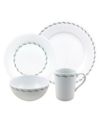 Divine white. Nikko laces glazed porcelain with minimalist greens in the modern Perennial Vine place settings, featuring dinnerware that's durable enough for every day, ideal for casual tables. Divine white. Nikko laces glazed porcelain with minimalist greens in the modern Perennial Vine place settings, featuring dinnerware that's durable enough for every day, ideal for casual tables.