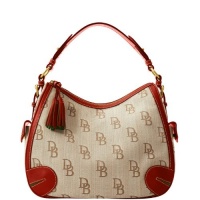 Dooney & Bourke Signature Jacquard Side Pocket Hobo, Brown/Red Dooney & Bourke Signature Jacquard Side Pocket Hobo, Brown/Red