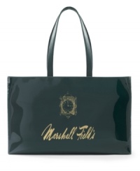 Step back in time and take the beauty of Marshall Field's. Entering the flagship store in Chicago was cathedral-like with the largest Tiffany glass mosaic in the world, a Frango candy kitchen, the Trend House and a complete model home of endless floors to explore. Remember then with this logo carryall, which features the iconic great clock and packs in as much wonder as the legendary superstore. Step back in time and take the beauty of Marshall Field's. Entering the flagship store in Chicago was cathedral-like with the largest Tiffany glass mosaic in the world, a Frango candy kitchen, the Trend House and a complete model home of endless floors to explore. Remember then with this logo carryall, which features the iconic great clock and packs in as much wonder as the legendary superstore.