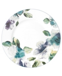 Watercolor florals adorn the canvas of white porcelain that is Mikasa's Paradise Bloom dinner plate. A simple silhouette and band of blue complete this essential part of the everyday dinnerware collection. Watercolor florals adorn the canvas of white porcelain that is Mikasa's Paradise Bloom dinner plate. A simple silhouette and band of blue complete this essential part of the everyday dinnerware collection.