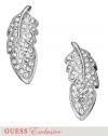 GUESS Women's Silver-Tone Pave Feather Post Earrings, SILVER