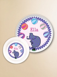 Mealtime will never be the same once the little gal or guy in your life has a personalized plate and bowl. Crafted from break-resistant melamine that's sure to withstand their every move. Includes 10 plate and 20-ounce bowl Dishwasher safe Made in USA FOR PERSONALIZATION Select a quantity, then scroll down and click on PERSONALIZE & ADD TO BAG to choose and preview your personalization options. Please allow 2 weeks for delivery. Mealtime will never be the same once the little gal or guy in your life has a personalized plate and bowl. Crafted from break-resistant melamine that's sure to withstand their every move. Includes 10 plate and 20-ounce bowl Dishwasher safe Made in USA FOR PERSONALIZATION Select a quantity, then scroll down and click on PERSONALIZE & ADD TO BAG to choose and preview your personalization options. Please allow 2 weeks for delivery.