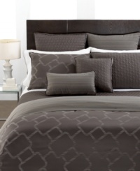 Modern allure, new attitude. An intricate stripe pattern peeks through sophisticated graphite to form a unique geometric design on this Hotel Collection Gridwork sham. Piece-dyed; button closure. (Clearance) Modern allure, new attitude. An intricate stripe pattern peeks through sophisticated graphite to form a unique geometric design on this Hotel Collection Gridwork sham. Piece-dyed; button closure. (Clearance)
