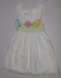 Bonnie Jean Girls Ivory Linen Flower Dress, 4T Bonnie Jean Girls Ivory Linen Flower Dress, 4T