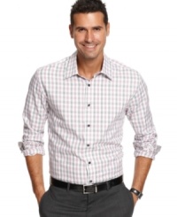 Classic style gets checked off the list with this crisp plaid shirt from Tasso Elba. Classic style gets checked off the list with this crisp plaid shirt from Tasso Elba.