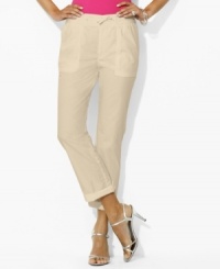 A casual staple, Lauren by Ralph Lauren's petite twill pant can be worn with rolled cuffs for a utilitarian-inspired look. A casual staple, Lauren by Ralph Lauren's petite twill pant can be worn with rolled cuffs for a utilitarian-inspired look.
