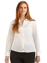 THE LOOKA shapely classic in a lightweight cotton blendPoint collarButton placketShapely front and back dartsLong sleeves with button French cuffsBack yokeTHE FITAbout 25¼ from shoulder to hemTHE MATERIAL68% cotton/30% nylon/2% elastaneCARE & ORIGINHand washImported THE LOOKA shapely classic in a lightweight cotton blendPoint collarButton placketShapely front and back dartsLong sleeves with button French cuffsBack yokeTHE FITAbout 25¼ from shoulder to hemTHE MATERIAL68% cotton/30% nylon/2% elastaneCARE & ORIGINHand washImported