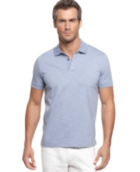 Refine your summer style with this crisply striped polo shirt from Perry Ellis. Refine your summer style with this crisply striped polo shirt from Perry Ellis.