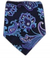 100% Silk Woven Navy and Lavender Pin Paisley Tie