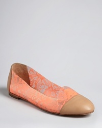 A subtle, smoking flat silhouette stands out in transparent lace with leather cap toe details-three amazing trends in one from Loeffler Randall. A subtle, smoking flat silhouette stands out in transparent lace with leather cap toe details-three amazing trends in one from Loeffler Randall.