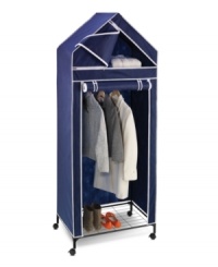 Create a closet! Your dream come true–more space to spread out your wardrobe and let your garments breathe. Instantly storage space is yours with this portable closet, an incredible addition to any room with rollers for easy transport, built-in shelf space and a breathable fabric covering that protects your clothes. Limited lifetime warranty. Create a closet! Your dream come true–more space to spread out your wardrobe and let your garments breathe. Instantly storage space is yours with this portable closet, an incredible addition to any room with rollers for easy transport, built-in shelf space and a breathable fabric covering that protects your clothes. Limited lifetime warranty.