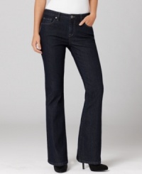 Add some flare to your denim collection with Calvin Klein's petite dark wash jeans! Add some flare to your denim collection with Calvin Klein's petite dark wash jeans!