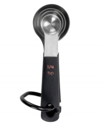 New from OXO--this sleek steel set dishes out ingredients in style. Features streamlined shapes and brushed stainless steel finishes. Soft rubber grips ensure years of durable, comfortable use. Dishwasher safe set includes 1/4-tsp., 1/2-tsp., 1-tsp. and 1-tbsp. sizes. Manufacturer's lifetime limited warranty. New from OXO--this sleek steel set dishes out ingredients in style. Features streamlined shapes and brushed stainless steel finishes. Soft rubber grips ensure years of durable, comfortable use. Dishwasher safe set includes 1/4-tsp., 1/2-tsp., 1-tsp. and 1-tbsp. sizes. Manufacturer's lifetime limited warranty.
