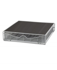 Keep tabs on the single life. Conveniently fitting under your single serve coffee maker, this K-Cup accessory drawer holds up to 36 pods for endless on-hand flavor to pour over. 1-year warranty. Model 13584. Keep tabs on the single life. Conveniently fitting under your single serve coffee maker, this K-Cup accessory drawer holds up to 36 pods for endless on-hand flavor to pour over. 1-year warranty. Model 13584.