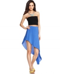An asymmetrical hem adds edge to this BCBGeneration A-line skirt for an effortlessly chic look! An asymmetrical hem adds edge to this BCBGeneration A-line skirt for an effortlessly chic look!