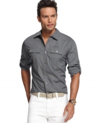 Double down. Two chest pockets add some workshirt style to this button front from Marc Ecko Cut & Sew. Double down. Two chest pockets add some workshirt style to this button front from Marc Ecko Cut & Sew.