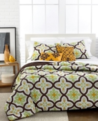 Get in the groove with this Zooey duvet cover set, featuring a modern design mixed with a retro palette of brown, green and bright orange. Reverses to solid brown. Get in the groove with this Zooey duvet cover set, featuring a modern design mixed with a retro palette of brown, green and bright orange. Reverses to solid brown.