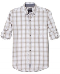 Rolled up or down, this plaid shirt from Calvin Klein Jeans is a versatile addition to your summer wardrobe. Rolled up or down, this plaid shirt from Calvin Klein Jeans is a versatile addition to your summer wardrobe.