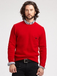 A Shetland wool crewneck sweater, a cold-weather staple for the dapper dressers of the English countryside for decades, gets an update with luxe suede elbow patches and a leather-button chest pocket.CrewneckRibbed knit collar, cuffs and hem90% merino wool/10% angora rabbit hairHand washImported A Shetland wool crewneck sweater, a cold-weather staple for the dapper dressers of the English countryside for decades, gets an update with luxe suede elbow patches and a leather-button chest pocket.CrewneckRibbed knit collar, cuffs and hem90% merino wool/10% angora rabbit hairHand washImported