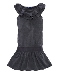 Crafted from soft cotton jersey with ruffled accents at the hem and collar, this lightweight drop-waist dress exudes versatile style that transcends the seasons. Crafted from soft cotton jersey with ruffled accents at the hem and collar, this lightweight drop-waist dress exudes versatile style that transcends the seasons.