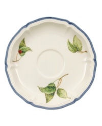 Liven up afternoon tea with the colorful Cottage Inn tea cup saucer. Lush, dancing clusters of ripened blueberries, raspberries and cherries are a stunning contrast on creamy white porcelain and lend every meal a touch of traditional elegance. Liven up afternoon tea with the colorful Cottage Inn tea cup saucer. Lush, dancing clusters of ripened blueberries, raspberries and cherries are a stunning contrast on creamy white porcelain and lend every meal a touch of traditional elegance.