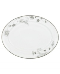 A fine vintage. The Paisley Terrace oval platter elevates even the most elegant settings with breezy florals grounded in graceful white porcelain. With luxe platinum banding to complement the rest of the Lenox dinnerware collection. A fine vintage. The Paisley Terrace oval platter elevates even the most elegant settings with breezy florals grounded in graceful white porcelain. With luxe platinum banding to complement the rest of the Lenox dinnerware collection.