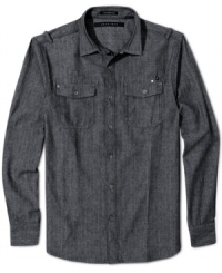 With the look of denim, this herringbone shirt from Sean John gives your casual look a little extra swag. With the look of denim, this herringbone shirt from Sean John gives your casual look a little extra swag.