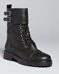 Zadig & Voltaire polishes off classic lace ups with moto-influenced buckles and bold red zips. They're the perfect casual boots. Zadig & Voltaire polishes off classic lace ups with moto-influenced buckles and bold red zips. They're the perfect casual boots.