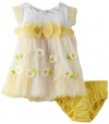 Nannette Baby-girls Newborn 2 Piece Flowers Knit Dress And Panty, Yellow, 3-6 Months