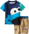 Sesame Street Boys 2-7 2 Piece Knit Pullover and Woven Short, Navy, 3T