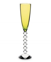 Color it chic. Baccarat takes already-stunning Vega stemware to the next level with this olive-tinted flute. A chunky, beaded stem contrasts brilliant color in heavy, exquisitely crafted crystal. Color it chic. Baccarat takes already-stunning Vega stemware to the next level with this olive-tinted flute. A chunky, beaded stem contrasts brilliant color in heavy, exquisitely crafted crystal.