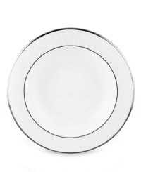 Pure opulence. Posh opalescence. This classically designed line of Lenox dinnerware and dishes is accented by a platinum rim and a delicate flourish of vine-like, white-on-white imprints with raised, iridescent enamel dots. Great gift for a housewarming, wedding or yourself. Pure opulence. Posh opalescence. This classically designed line of Lenox dinnerware and dishes is accented by a platinum rim and a delicate flourish of vine-like, white-on-white imprints with raised, iridescent enamel dots. Great gift for a housewarming, wedding or yourself.