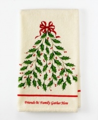 Bring the spirit of the season into the heart of your home with the festive Holiday Tree kitchen towels from Lenox, featuring the signature Lenox tree at center. Bring the spirit of the season into the heart of your home with the festive Holiday Tree kitchen towels from Lenox, featuring the signature Lenox tree at center.