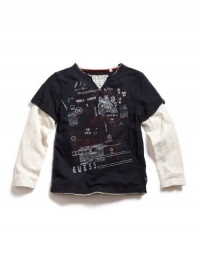 GUESS Kids Boys Slit Neck Shirt with Front Art, NAVY (4) GUESS Kids Boys Slit Neck Shirt with Front Art, NAVY (4)