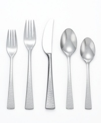 Best quality for a best-set table. Made of 18/10 stainless steel, Gorham's Biscayne flatware features hammered handles for modern shine. Service for 12 and equally chic serveware outfit the everyday and entertaining table. Best quality for a best-set table. Made of 18/10 stainless steel, Gorham's Biscayne flatware features hammered handles for modern shine. Service for 12 and equally chic serveware outfit the everyday and entertaining table.