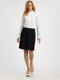Crisp cotton with just a hint of stretch, finished with a concealed back zip for a flawless fit.Button-down point collarButton frontLong sleeves with button cuffsConcealed back zipAbout 22 from shoulder to hem98% cotton/2% spandexDry cleanMade in Italy of imported fabricModel shown is 5'10½ (179cm) wearing US size 4. Crisp cotton with just a hint of stretch, finished with a concealed back zip for a flawless fit.Button-down point collarButton frontLong sleeves with button cuffsConcealed back zipAbout 22 from shoulder to hem98% cotton/2% spandexDry cleanMade in Italy of imported fabricModel shown is 5'10½ (179cm) wearing US size 4.