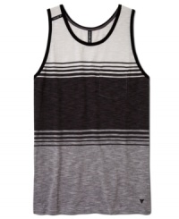 Keep your cool even as the mercury rises with this moody striped tank from Univibe. Keep your cool even as the mercury rises with this moody striped tank from Univibe.