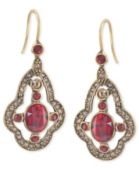 Resplendent in red. This pair of teardrop earrings from Carolee is crafted from gold-tone mixed metal with red faceted beads providing a colorful pop. Approximate drop: 1-1/2 inches. Resplendent in red. This pair of teardrop earrings from Carolee is crafted from gold-tone mixed metal with red faceted beads providing a colorful pop. Approximate drop: 1-1/2 inches.