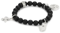 Queen Baby Black Onyx Bead Bracelet with Clear Peace, Heart and MB Cross Motifs Queen Baby Black Onyx Bead Bracelet with Clear Peace, Heart and MB Cross Motifs