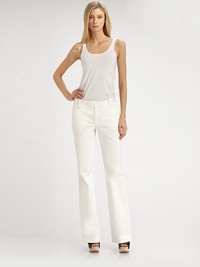 Stretchy cotton essential with chic flare-leg construction and a touch of stretch for that tailored look you crave. Button frontZip flySlash pocketsBack besom pocketsInseam, about 3495% cotton/5% elastaneDry cleanImportedModel shown is 5'10 (177cm) wearing US size 4. Stretchy cotton essential with chic flare-leg construction and a touch of stretch for that tailored look you crave. Button frontZip flySlash pocketsBack besom pocketsInseam, about 3495% cotton/5% elastaneDry cleanImportedModel shown is 5'10 (177cm) wearing US size 4.