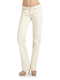 THE LOOKButton closureBelt loopsZip flyFive-pocket designEasy fit through legsTHE FITInseam, about 34Rise, about 9THE MATERIALCottonCARE & ORIGINMachine washMade in USAModel shown is 5'11 (180cm) wearing US size 4. THE LOOKButton closureBelt loopsZip flyFive-pocket designEasy fit through legsTHE FITInseam, about 34Rise, about 9THE MATERIALCottonCARE & ORIGINMachine washMade in USAModel shown is 5'11 (180cm) wearing US size 4.